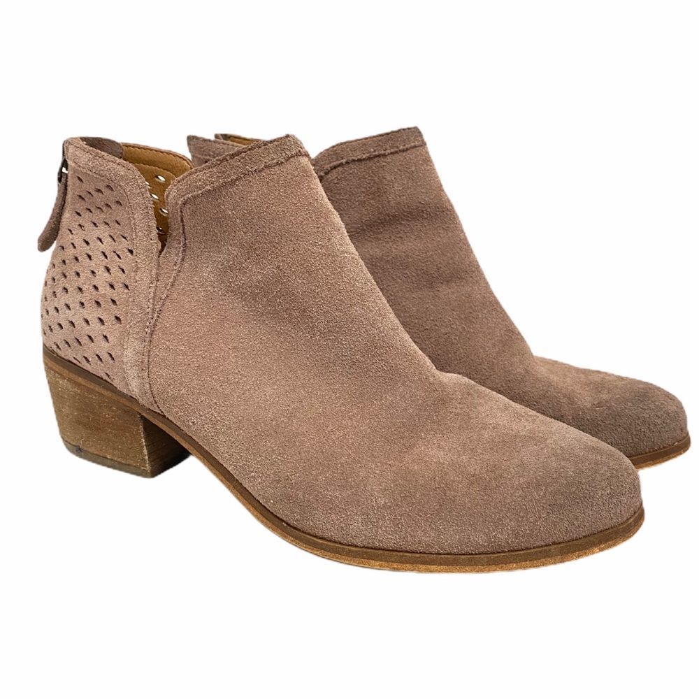 Susina Blakely Perforated Suede 8 M Ankle Boots Women Taupe Heel Booties Shoes